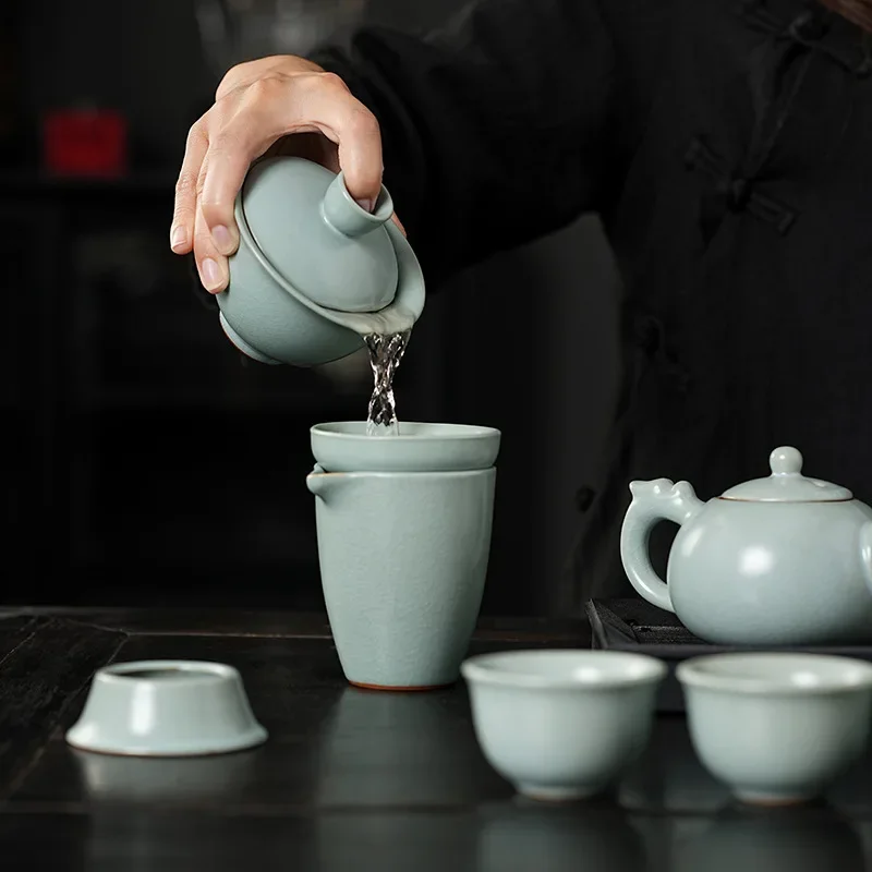 Ru Kiln Tea Set, a complete set of kung fu ceramics, high-end gift box light luxury business gift, corporate annual meeting gift
