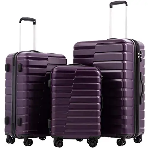 

COOLIFE Luggage Expandable Suitcase PC ABS TSA Luggage 3 Piece Set Lock Spinner Carry on (purple, 3 piece set)