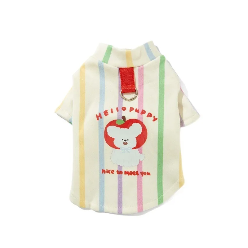

Cozy Striped Dog Pajamas Base Layer Winter Warm Soft Stretch Mock Neck With D Ring Leash For Small Dogs Bichon Poodle Teddy Cute