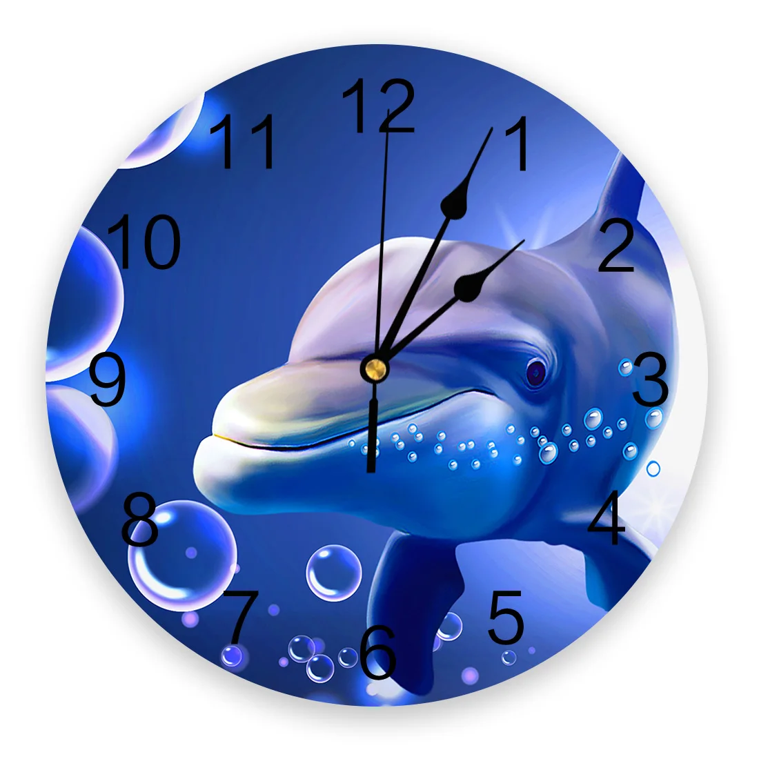 Dolphin Bubbles Illustration Bedroom Wall Clock Large Modern Kitchen Dinning Round Wall Clocks Living Room Watch Home Decor