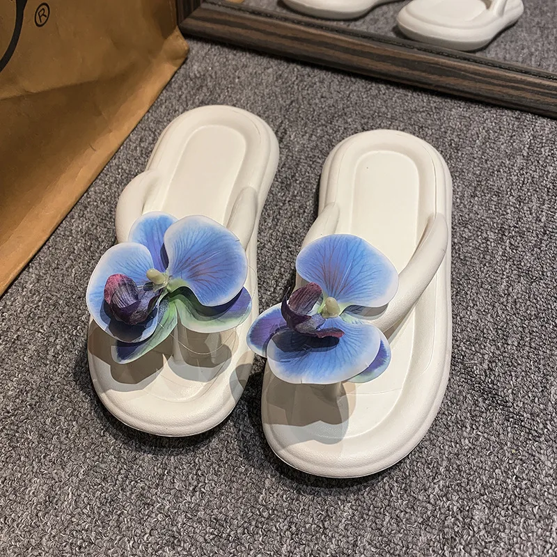 Summer women's flip flops beauty butterfly orchid sweet and cute multi-color slippers party outdoor vacation beach walking slipp