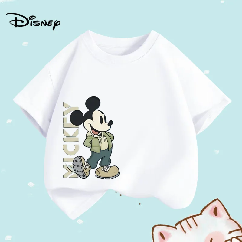 

Summer Children Boy Clothes Disney Mickey Letters Cartoon Prints T-shirts Fashion Kid Girls Short Sleeve Crew Neck Top