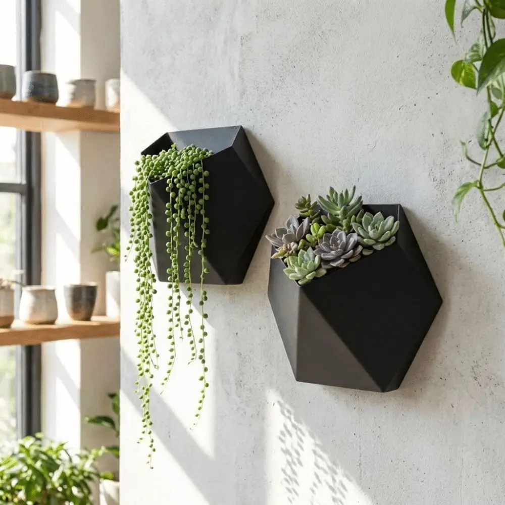 Geometric Hexagonal Flower Pot 3D Printed Decorative Succulent Plant Basin Wall-Mounted Wall Hanging Planter