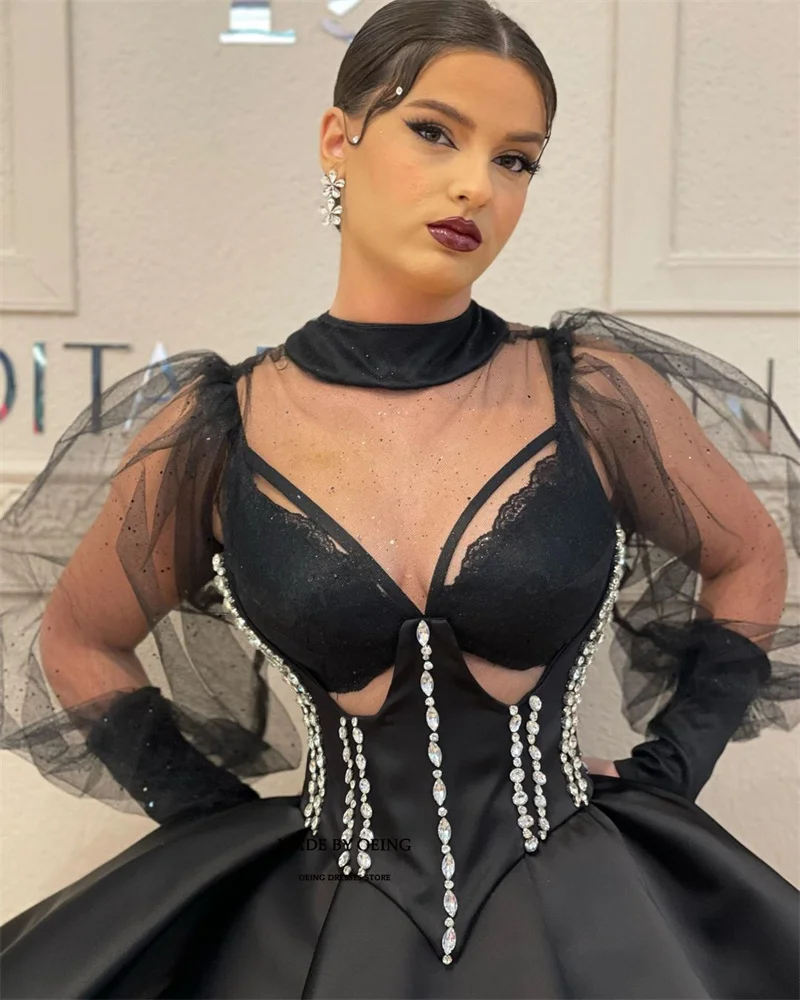 OEING Fairy Black Tulle Prom Dresses Simple Pleated Prom Gown Formal Occasion Vestidos De Fiesta Elegantes Para Mujer 2023