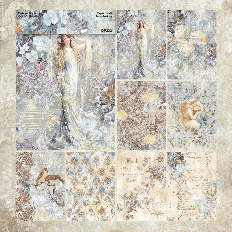 Vintage Lady Angel Bird Pale Floral Script Scrapbooking Paper Pad Collage DIY Craft Embellishment Invitation Cardmaking