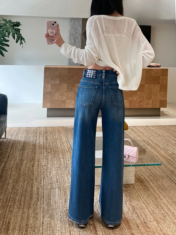 

High Waist Flared Jeans Women's Blue Straight Leg Denim Pants Spring 2026 Slimming Capri Length Heart Pattern Comfortable Cot...