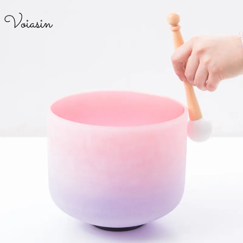 8-12inch Quartz Crystal Singing Bowl, Pink and Purple ,Sound Healing Stress Reduction, Yoga Meditation, with Mallet and O-Ring