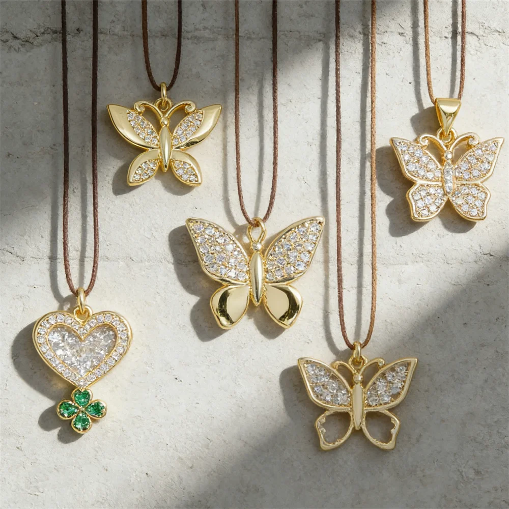 3Pcs Pendants Brass Plated Cubic Zirconia Shiny Butterfly Heart Hollow Charms for DIY Jewelry Necklace Making Bracelet Women Men view 2