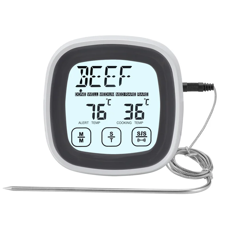 Food Meat Thermometer Kitchen Touch Screen with Timer Alarm Digital Display Thermometer for Cooking Baking Oil