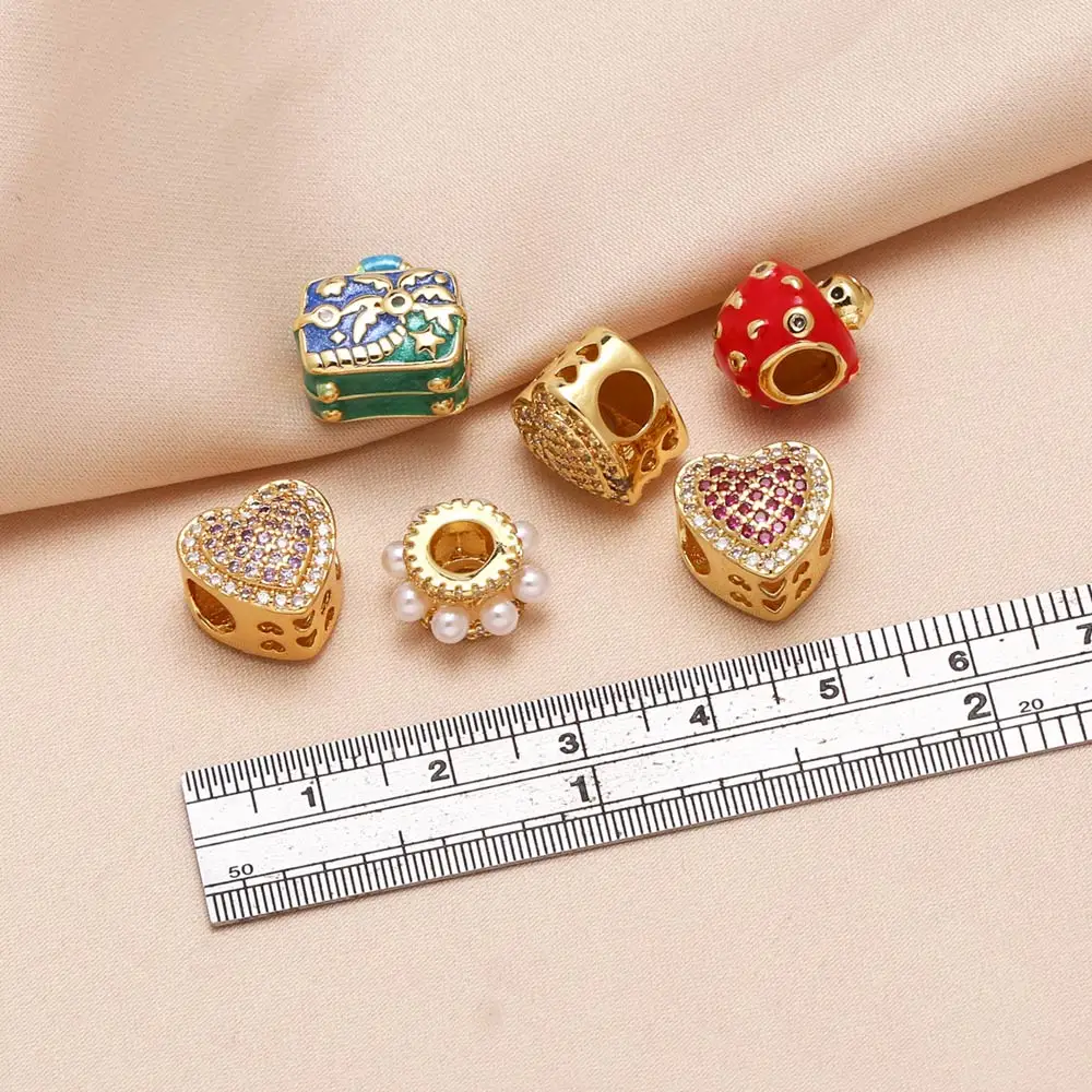 OCESRIO Multicolor Crystal Small Heart Charms for Bracelet Copper Gold Plated Enamel Handbag Jewelry Making Supplies chma310