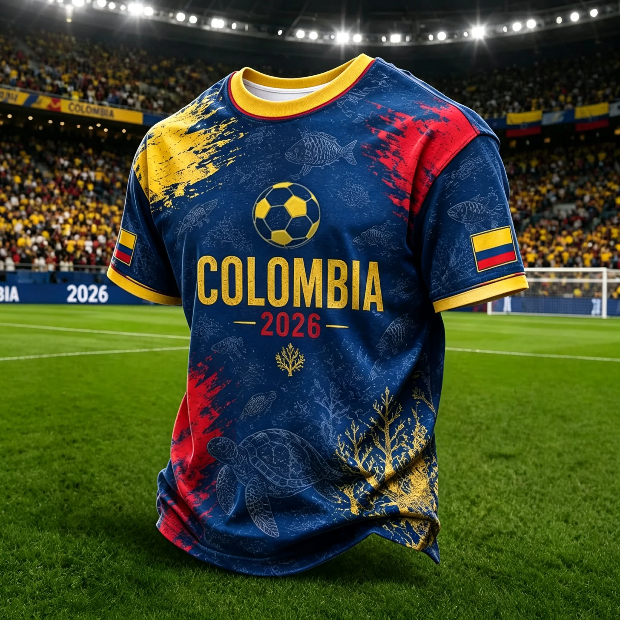 Colombia Ocean Totem Football Fan Jersey,COLOMBIA Letter 2026 Logo Print,Multi‑color Unisex For Soccer Game Casual Outfit