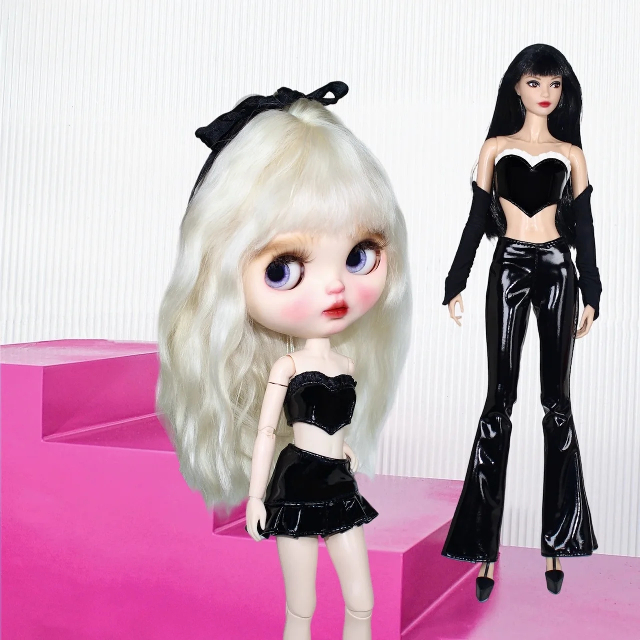 Ubranka dla lalek 30 cm, koszulka z długim rękawem z siatki wędkarskiej + modna skórzana kamizelka z serduszkiem Spice Girls dla lalek 1/6 BJD OB24 FR Supermodel Dress Up