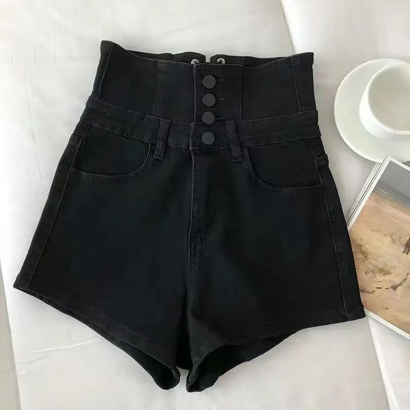 2023 New Women\'s High Waist Design Slim Button Denim Jeans Shorts Feminino Gary Blue Black