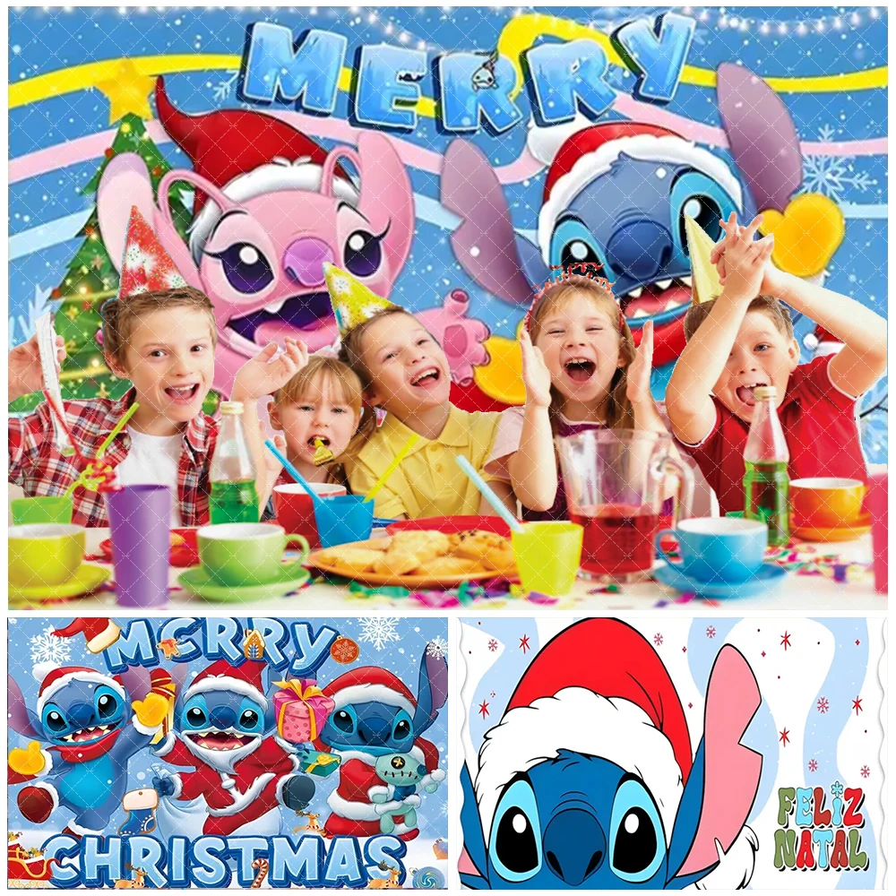 

Cartoon Lilo&Stitch Merry Christmas Backdrop Kid Birthday Party Decorations Photography Background For Photo Studio Child Gifts
