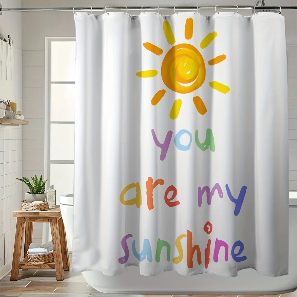 you-are-my-sunshine-シャワーカーテン、インスピレーションを与える引用プリント、かわいい太陽のデザイン、カラフルなバスルーム装飾、防水生地パネル