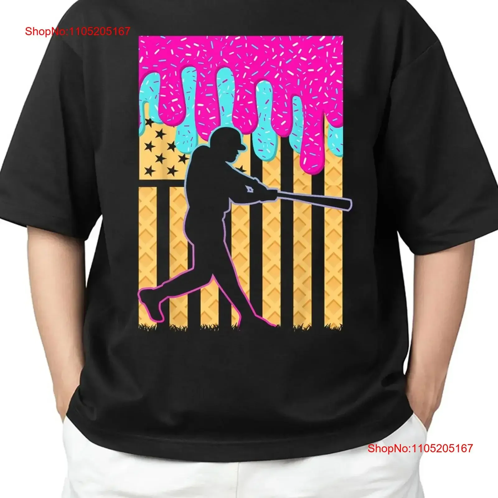 Béisbol goteo murciélago helado bandera americana 4 de julio adulto S 4XL camiseta vintage lavado elegante moda versátil