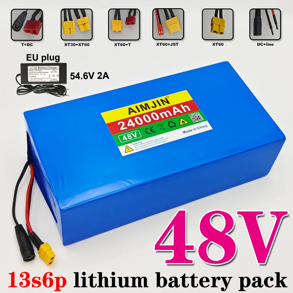 48V 24AH 13s6p lithium-ion battery pack 48V 24000mAh 1500W  scooter and bicycle battery, with BMS+54.6V charger