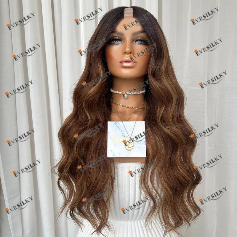 

Eversilky Highlight Cooper Brown Bayalage Blonde Long Wavy 1x4 Middle U Part Wigs for Black Women Daily Easy Wear V Part Wigs