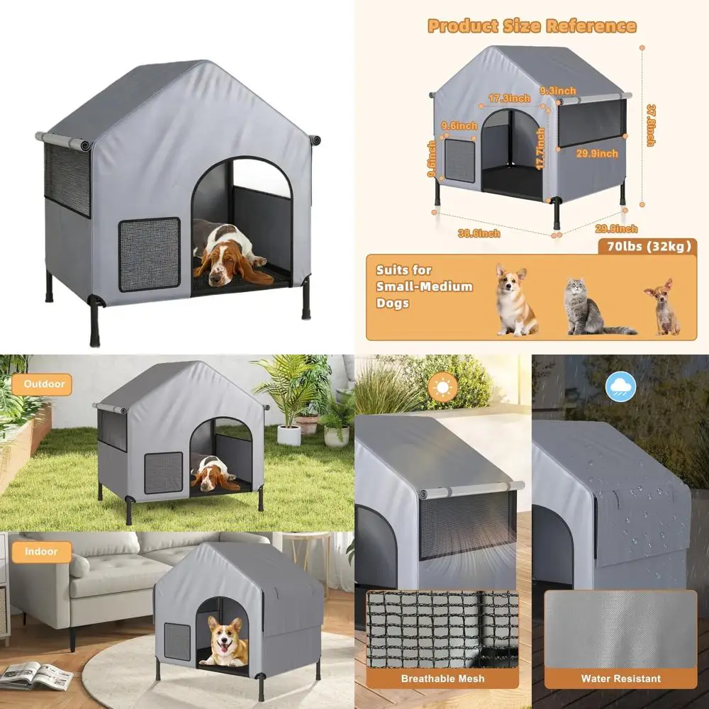 

38 Insulated Dog House - Outdoor & Indoor Pet Shelter for Small to Medium Dogs, All-Season Protection from Sun & Rain