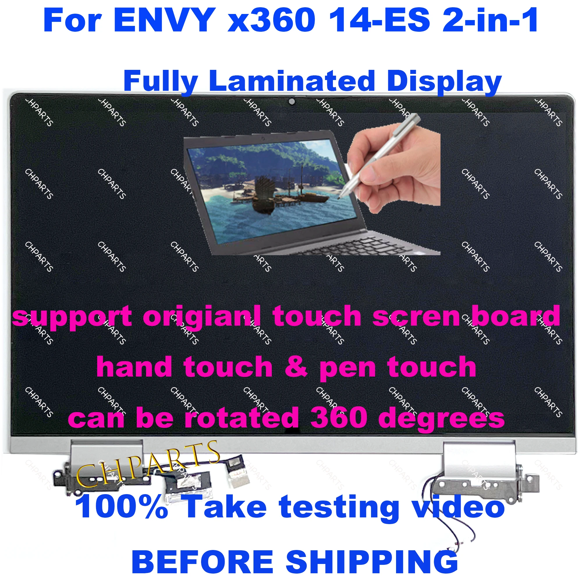

Для HP ENVY x360 14-ES 14 es TPN-W158 N41025-001 14 "FHD ЖК-дисплей с сенсорным экраном, замена полной сборки с петлями, серебристый