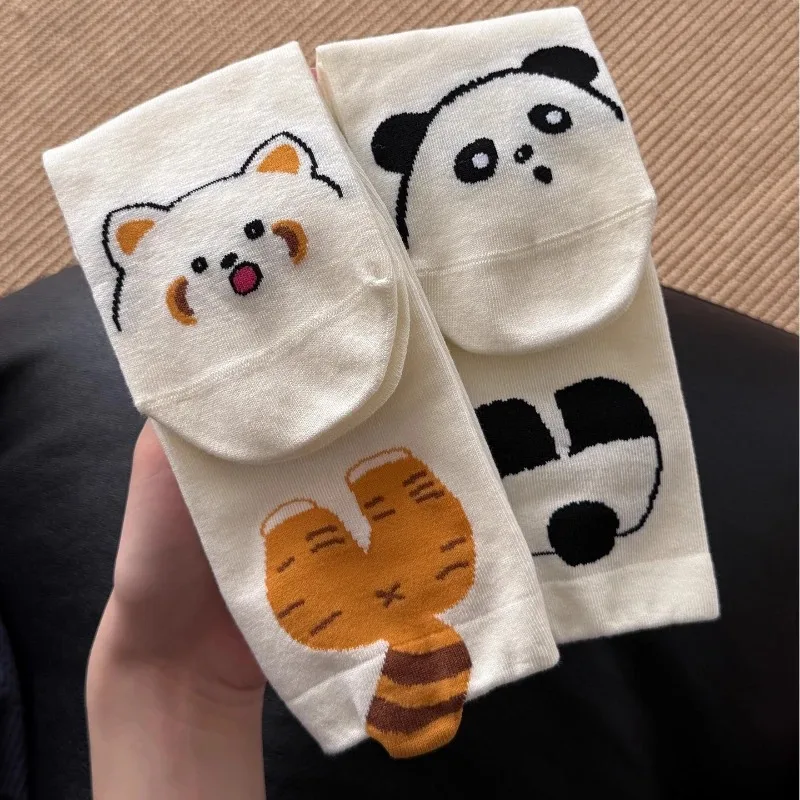 2026 جديد الكورية الكرتون جوارب بصور حيوانات جوارب قطنية Kawaii الأوسط جوارب أنبوبية الباندا الراكون الطباعة المنزل الطابق جورب زوجين الهدايا