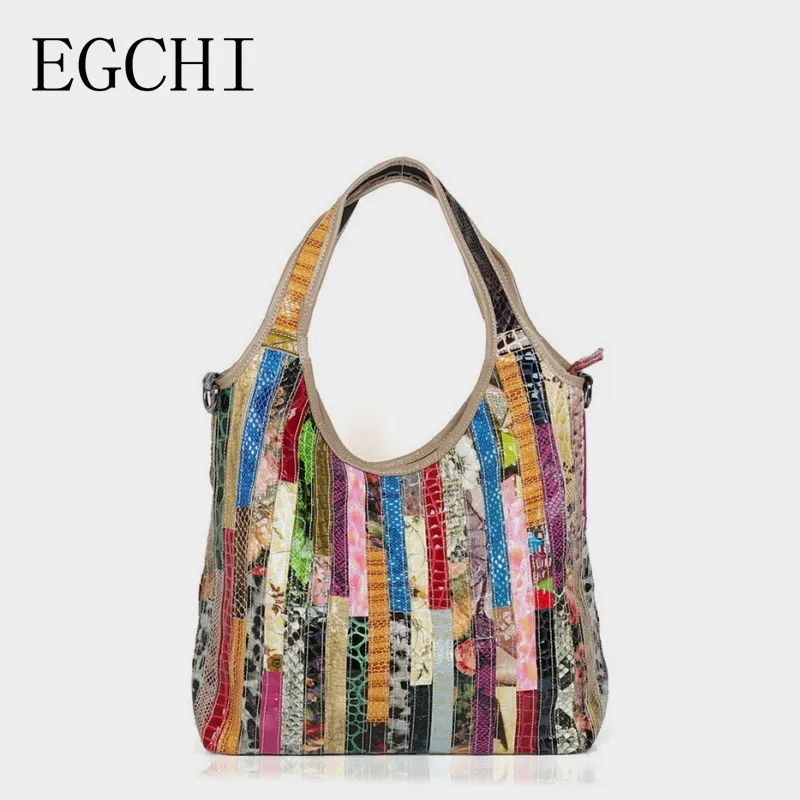 

Egchi High Quality Ladies Casual Colorful Patchwork Design Handbags Random Stitching Shoulder Bags For Women Tote Bag Kurt Bolas