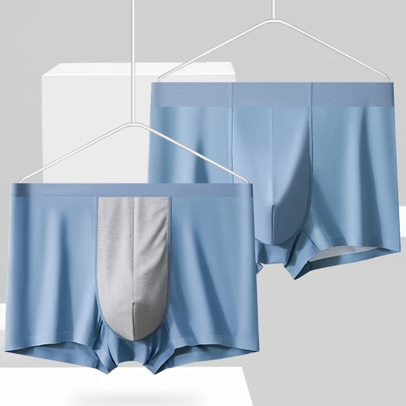 Men's Underwear Ice Silk Breathable Boxer Briefs Multi Pack Seamless Soft Mid Waist U Pouch Male Underpants Daily Summer