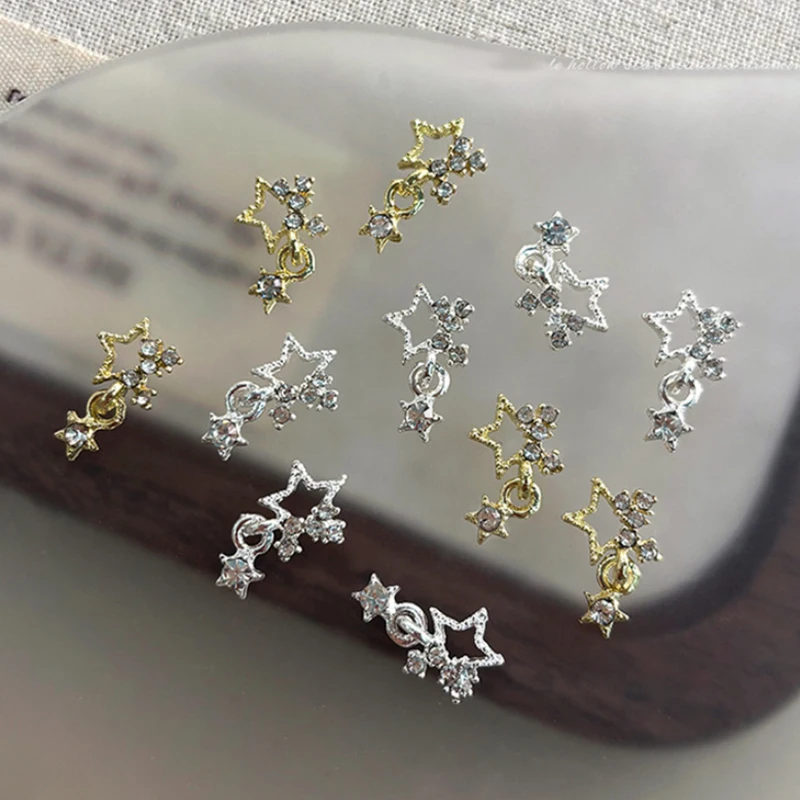 5 pezzi scava fuori ciondolo pentagramma decorazione per unghie stella in lega oro/argento indossabile accessorio per trapano per unghie materiale per gioielli per nail art