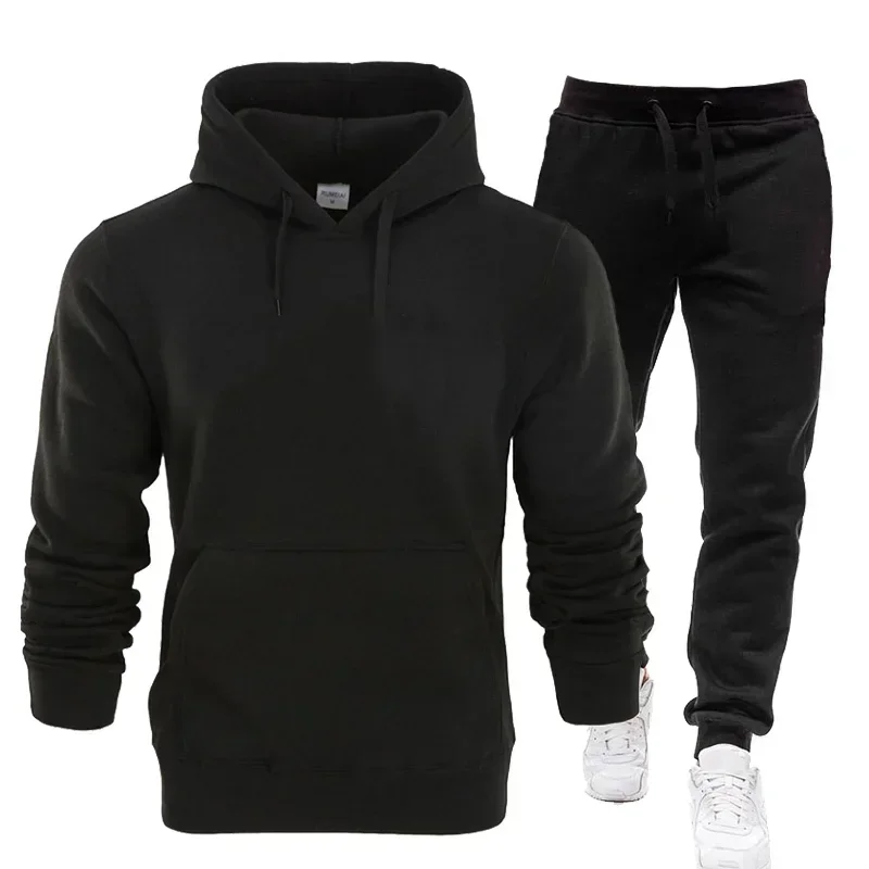 New Basic Men/Women 2Pcs/Sets Sweatshirt Hoodies Pants 2024 Male Gyms Fitness Tops Joggers Sportswear Tracksuits