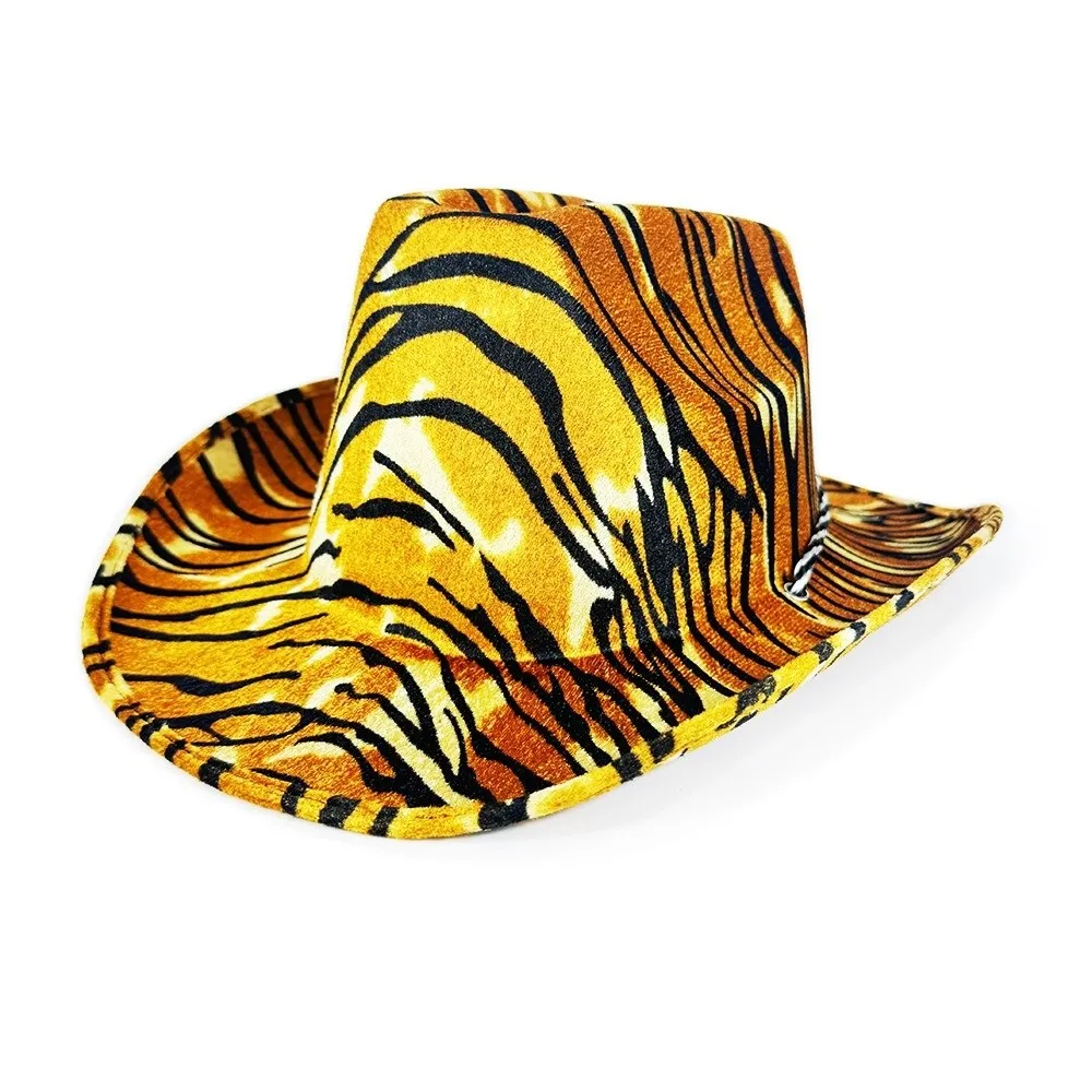 Vintage Cow Printed Bowler Hat Adjustable Zebra Tiger Leopard Printed Prom Show Halloween Party Hat Double-sided Cosplay Hat