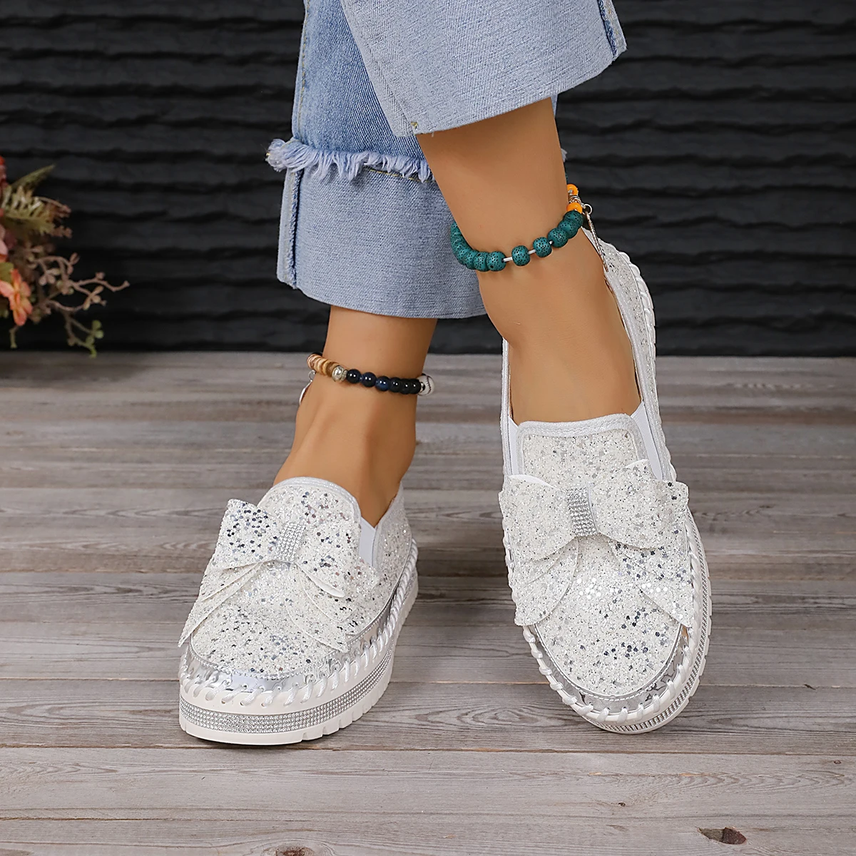 Luxury Designer Shoes Ladies Flat Sequined Sneakers Casual Women\'s Mesh Lace-up Fine Diamond Sequins Platform Vulcanized Shoes