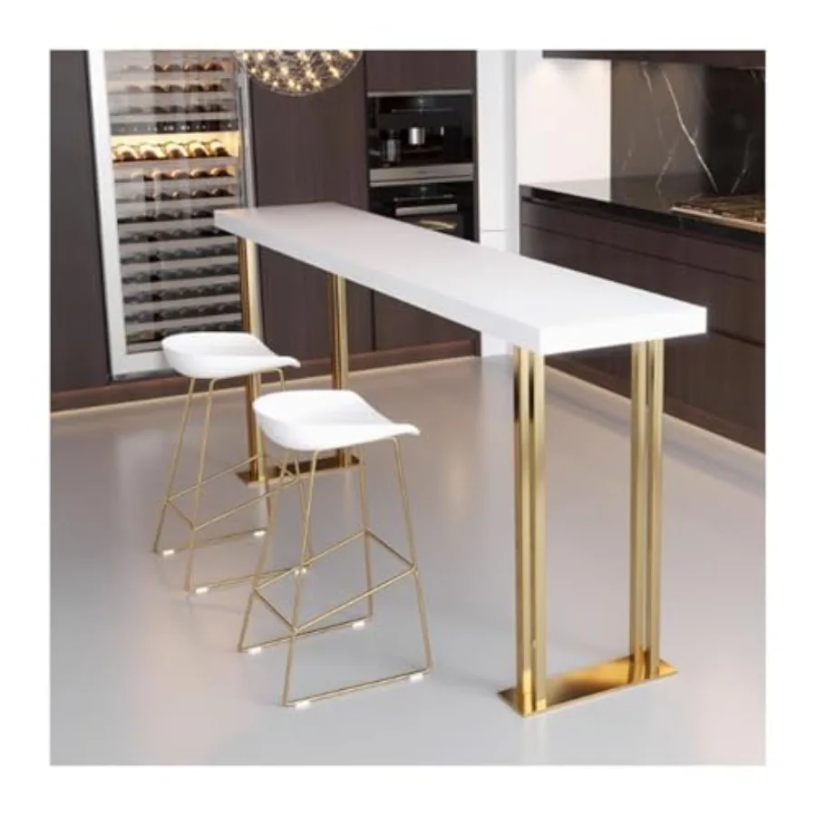 

Industrial Counter Height Bar Table, Solid Wood Top with Metal Base, Rectangle Edge Modern Design for Home Bar, Kitchen Island,