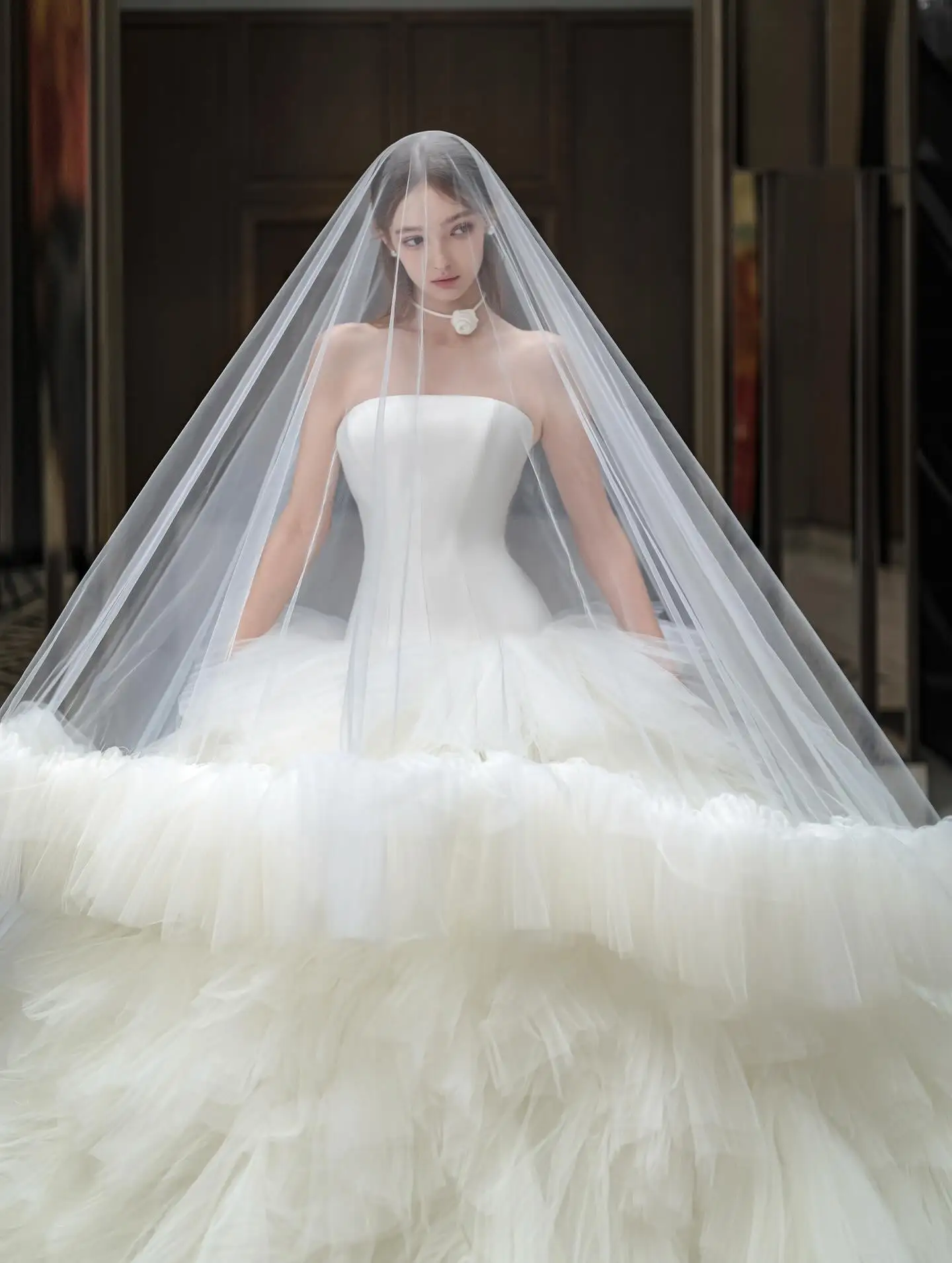 

Customized Ball Gowns Strapless Exquisite High Quality Romantic White Wedding Dress Bridal Party Ruched Lace Up Back