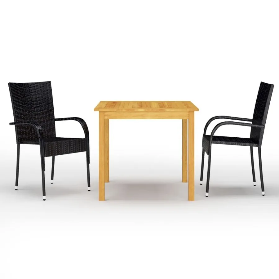 

3 Piece Patio Dining Set Black