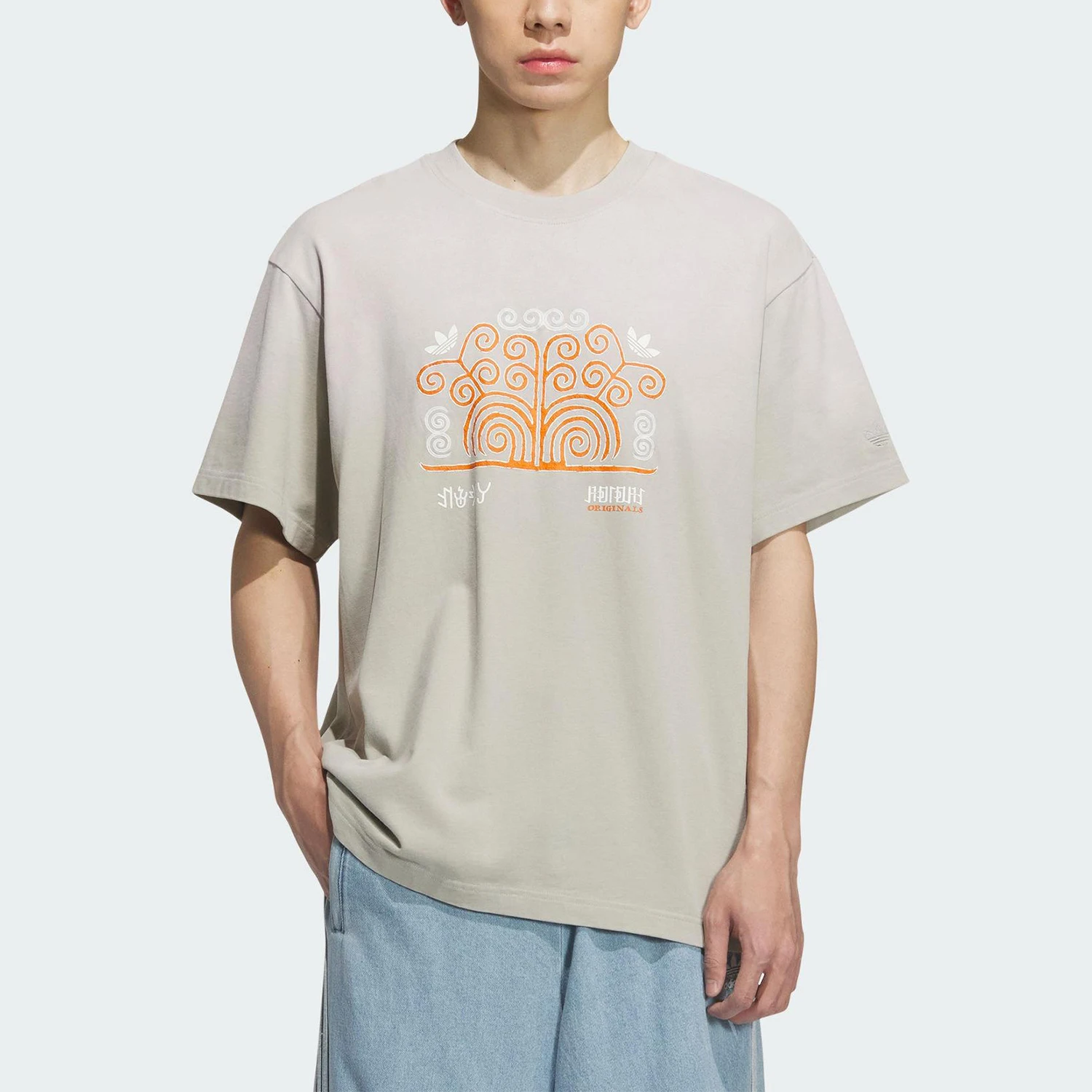 Adidas genuine Trefoil Men's Loose Round Neck Water-washed Gradient Short Sleeve KC0097