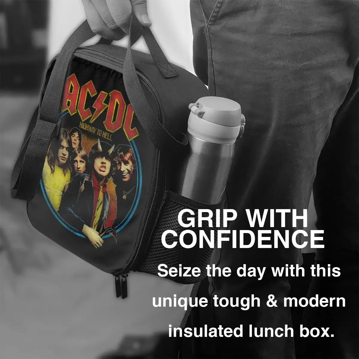 Vintage Rock AC DC Resuable Lunch Box Women Leakproof Heavy Metal Music Band Thermal Cooler Food Insulated Lunch Bag Kids