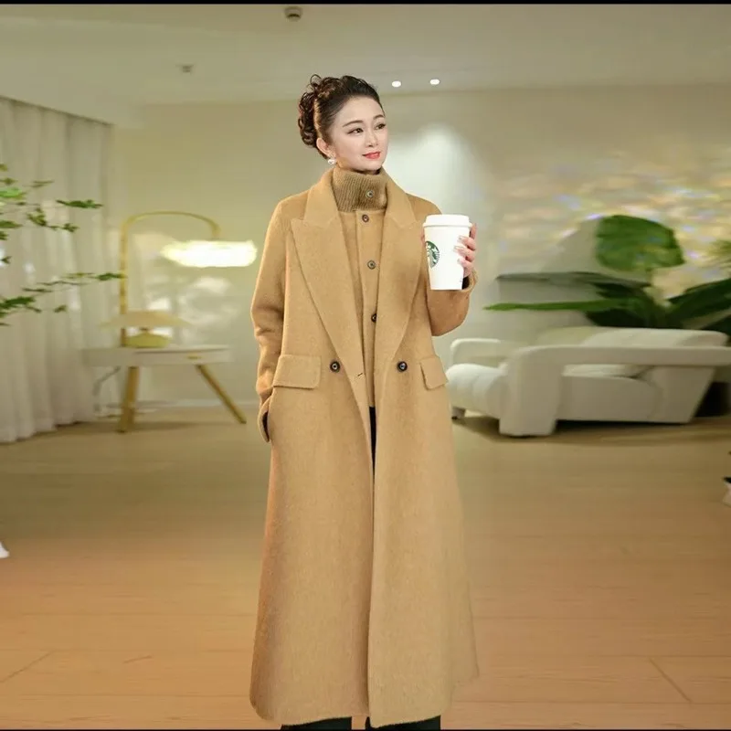 

Women's Vest Two-piece Set Korean Version Medium and Long Woolen Coat New Autumn and Winter Fashion Double-sided Woolen Coat