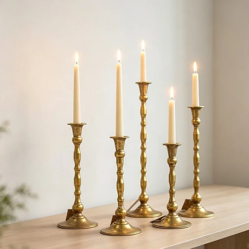 European Vintage Wrought Iron Candle Holder, Aged Gold Foil Candle Cup for Wedding & Candlelight Dinner