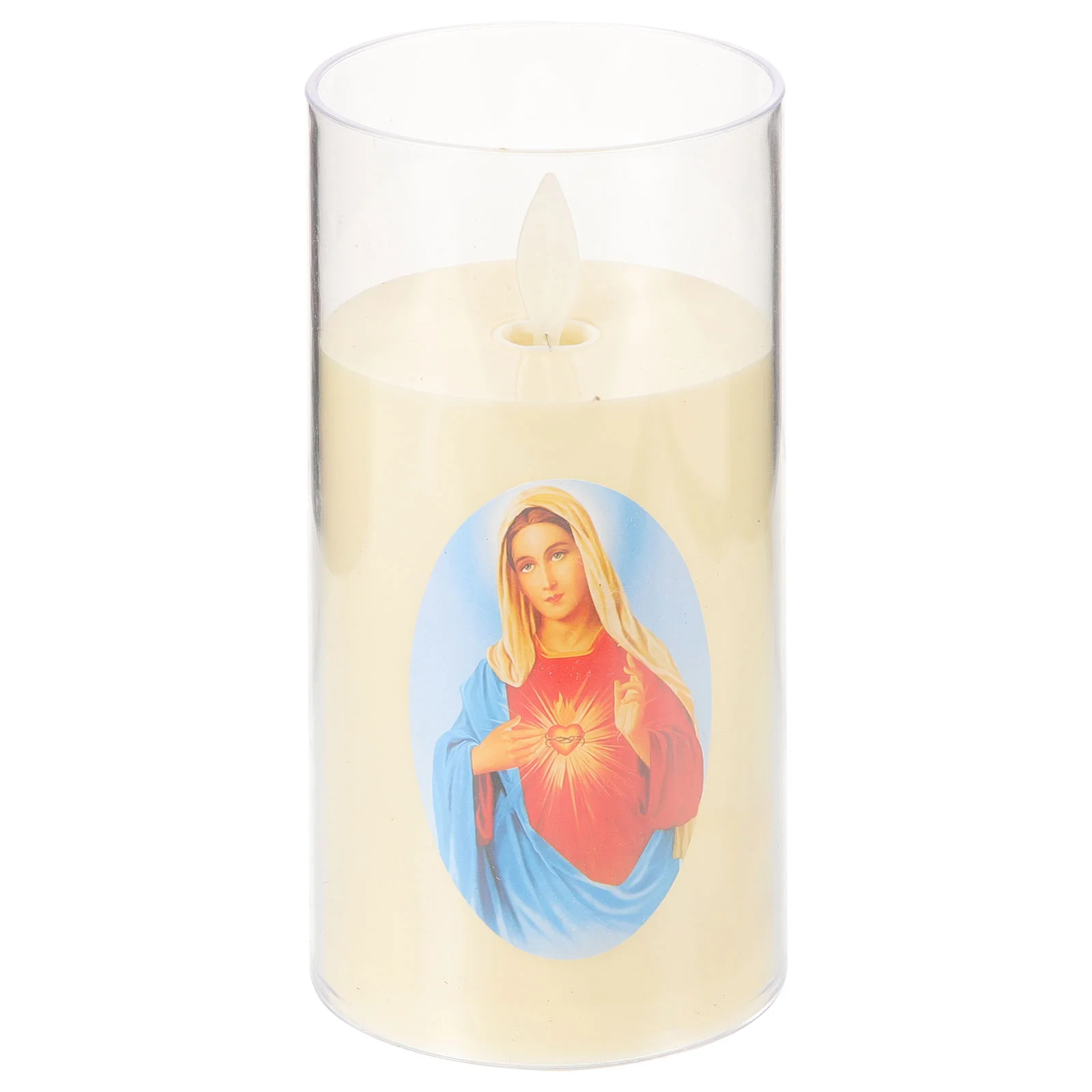 Christmas Simulated Transparent Glass Lamp Candles Decorative Prayer Plastic Virgin Mary