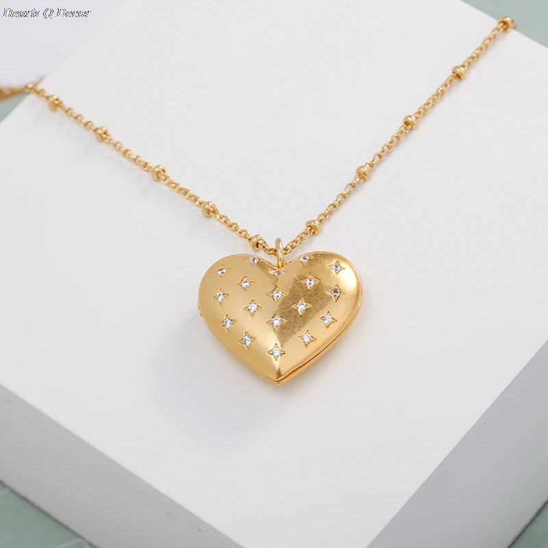 

Zirconia Locket Heart Long Chain Pendant Necklace OL Designer T Show Runway Gown Sweety Boho Amazing Jewelry