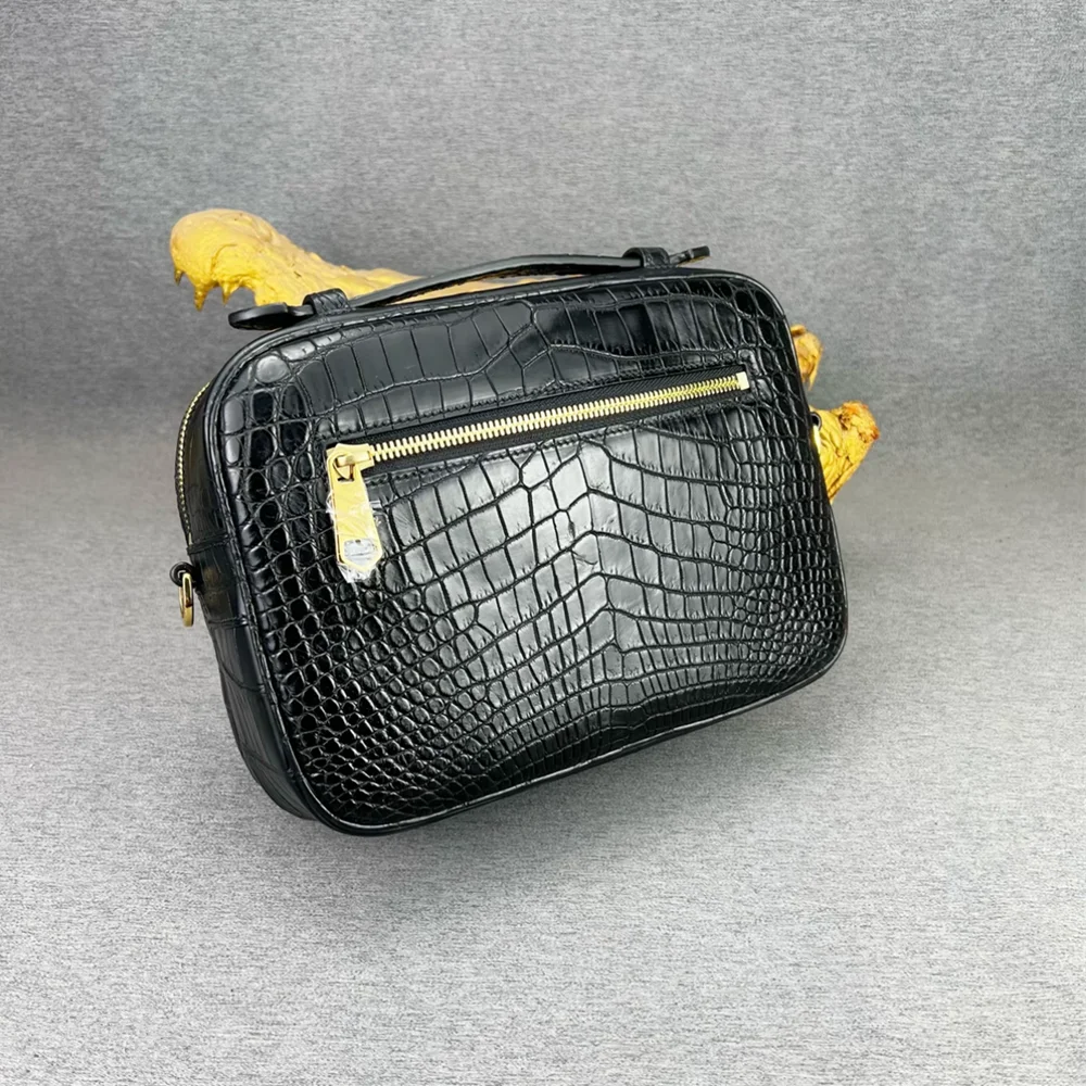 Authentic crocodile leather men's one-shoulder cross-body bag genuine crocodile leather flap handbag men's zipper mesman bag