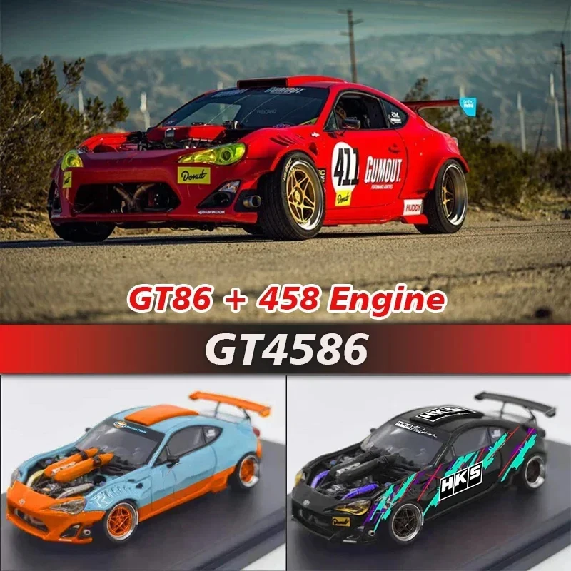 

HKM 1:64 GT86 + 458 двигатель GT4586 Коллекционная модель автомобиля из сплава, миниатюрные игрушки для машинок