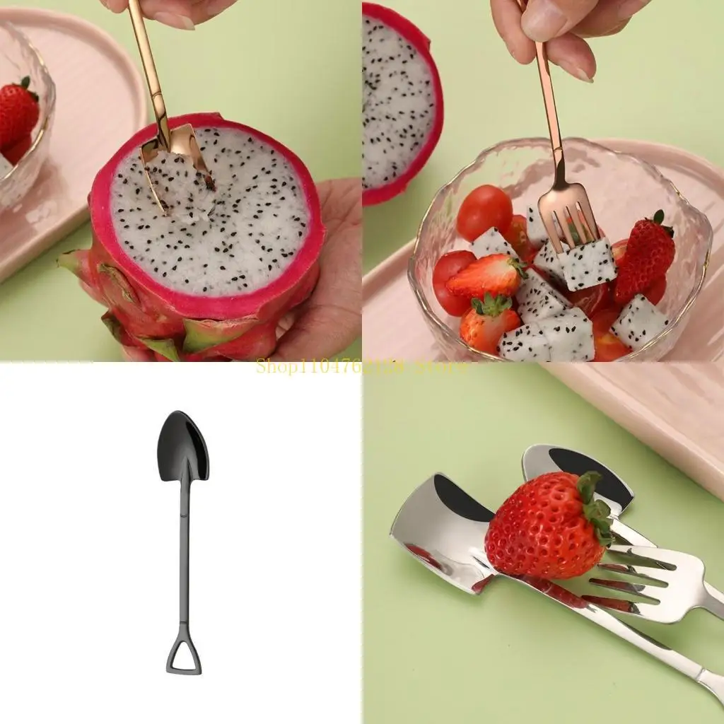 

Set of 3 Steel Tea Spoon Small Household Ice Cream Spoons and Fruit Fork Watermelons Tablewares Set Kitchenwares best sale