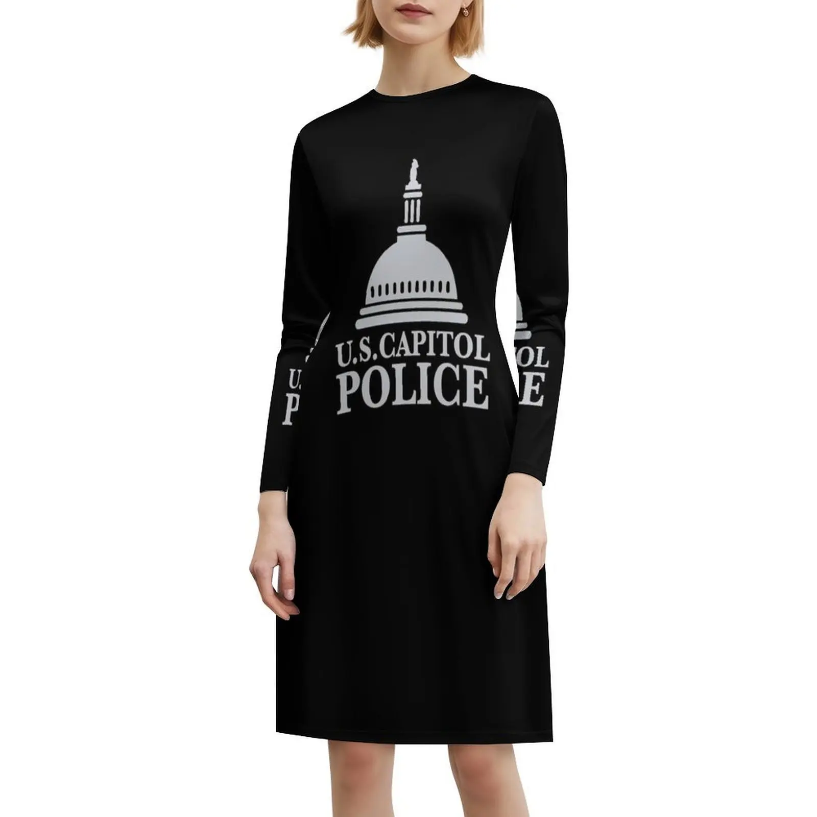 فستان عطلة مثير باللون الرمادي الفاتح لشرطة كابيتول الأمريكية للنساء لحفلات الشاطئ وأعياد الميلاد فستان قصير Artdissent United States Capitol #6