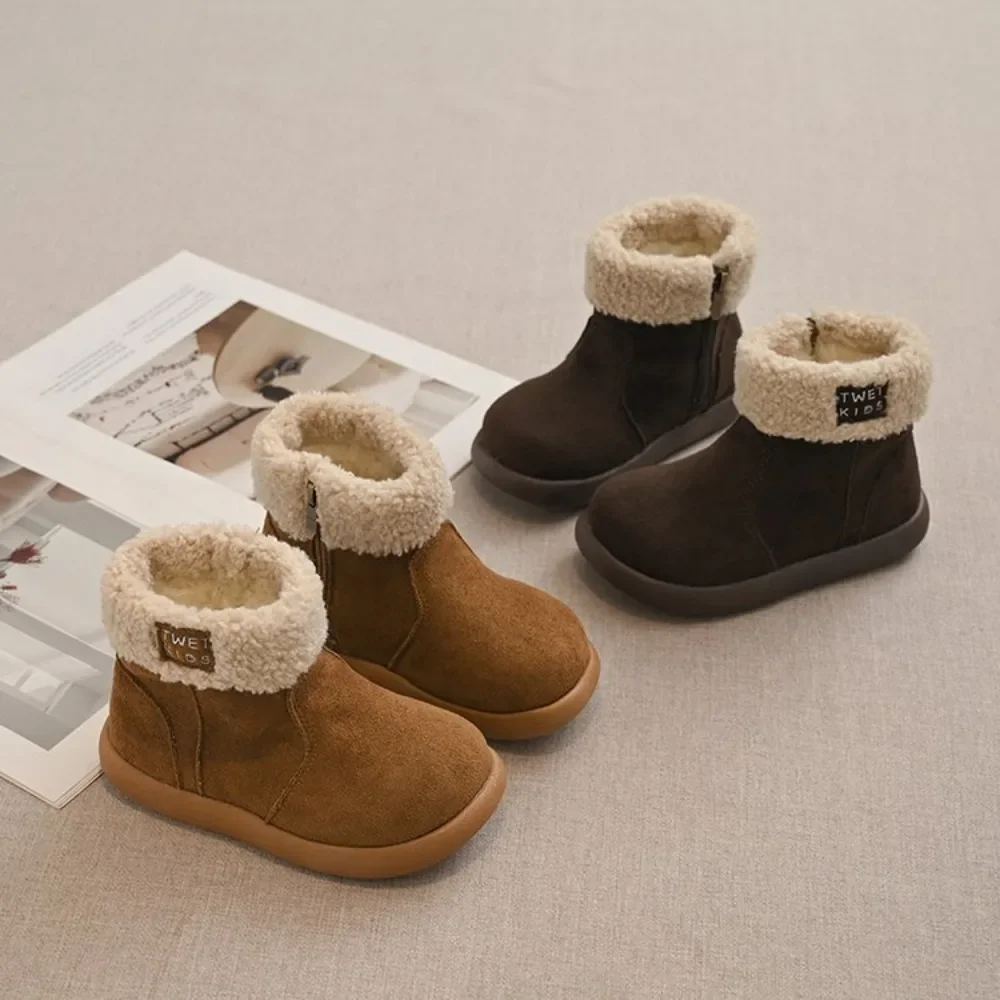 Toddler Fleece Lined Winter Ankle Boots, Kids Suede Warm Snow Boots, Side Zipper Non Slip Soft Sole Baby Boots for Boys Girls