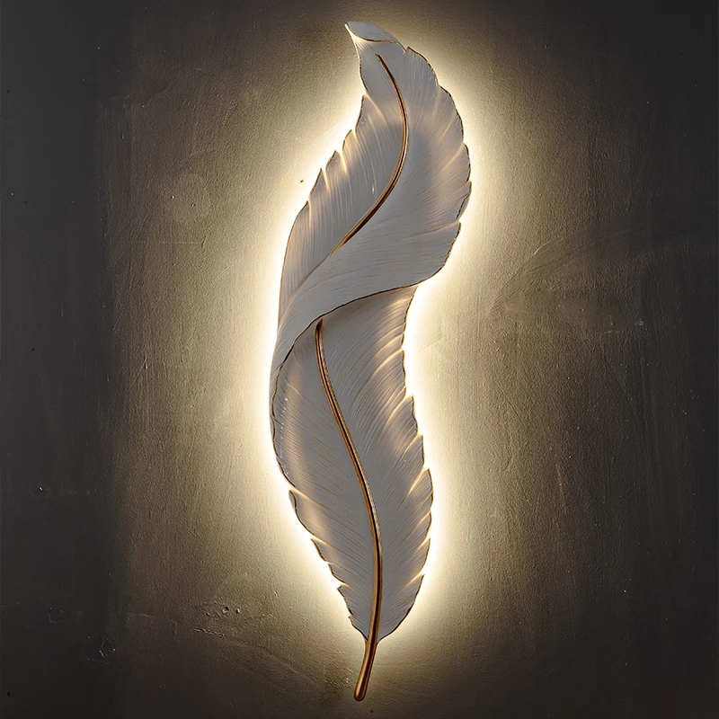 

Creative resin feather wall lamps Modern LED living room background wall sconce decor light Fixture corridor bedroom Luminaire