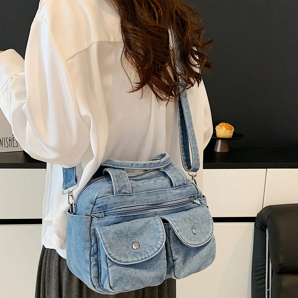 

Винтажный джинсовый рюкзак с эффектом потертости, легкая трансформируемая сумка через плечо с ручкой для ежедневных поездок