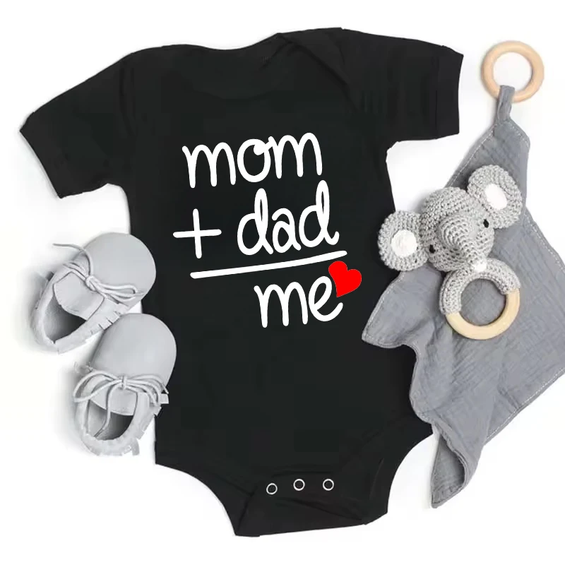 Dad Plus Mom Equals Me Funny Letter Baby Bodysuit Baby Boys Girls Romper Cotton Infant Onesie Newborn Baby Clothes
