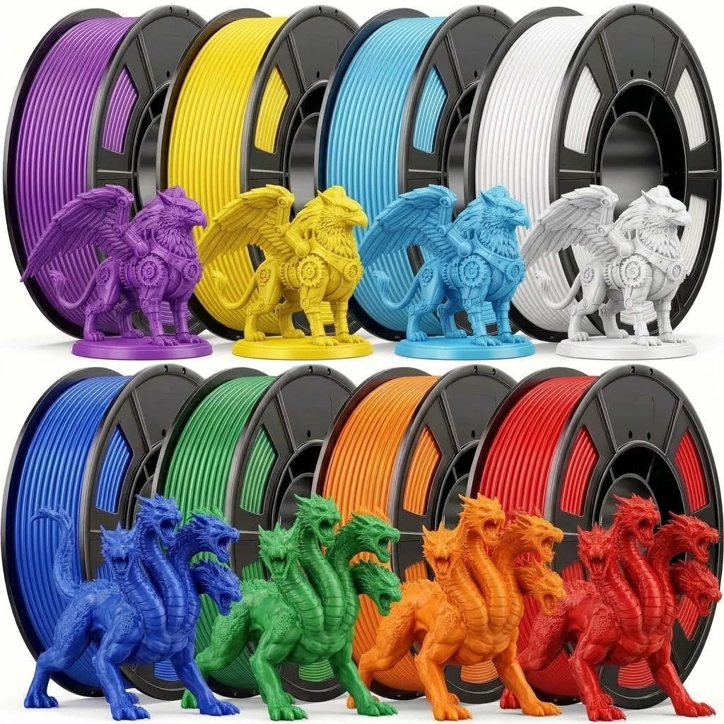 PLA+3D Printer Filament 1.75mm Bundle,Individually Vacuum Packed,Multicolor Dimensional Accuracy +/- 0.02mm,250g per Spool,8 pcs