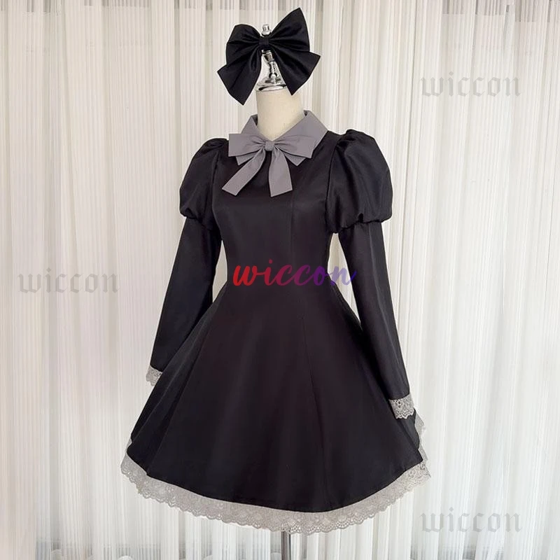 اللباس الداخلي والتخزين مع Garterbelt تخزين الفوضى تأثيري حلي فستان أسود موحد شعر مستعار طويل ربطة القوس فيونكة دبوس الشعر جوارب مخططة